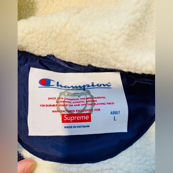 Supreme x Champion Big Logo Sherpa lined full zip hooded jacket Sz Lg - Picture 2 of 5